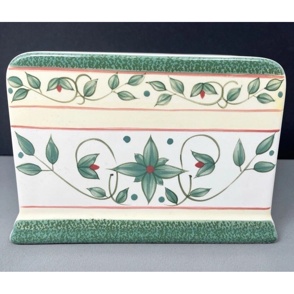 Pfaltzgraff French Quarter Napkin Holder Green Cream Cottage Core Kitchen